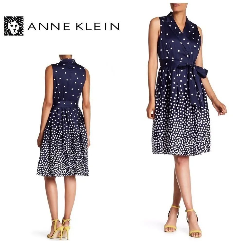 Anne Klein polka dot faux wrap dress. NWT